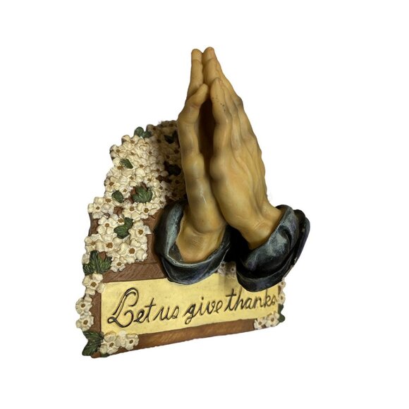 Let Us Give Thanks Praying Hands Ceramic Table Ornament Christian Paperweight - Picture 4 of 7